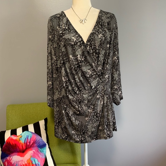 Lane Bryant Tops - Lane Bryant Faux Lace Wrap Top 26/28